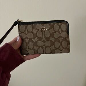 Coach Tan and Brown Signature Wristlet